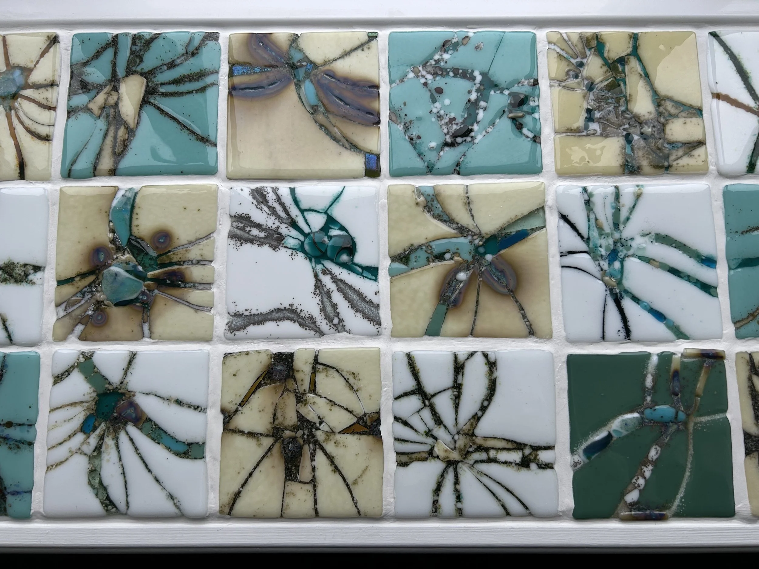 Close up from - 42 tiles based on my Hidden Traces work & used to decorate a window ledge