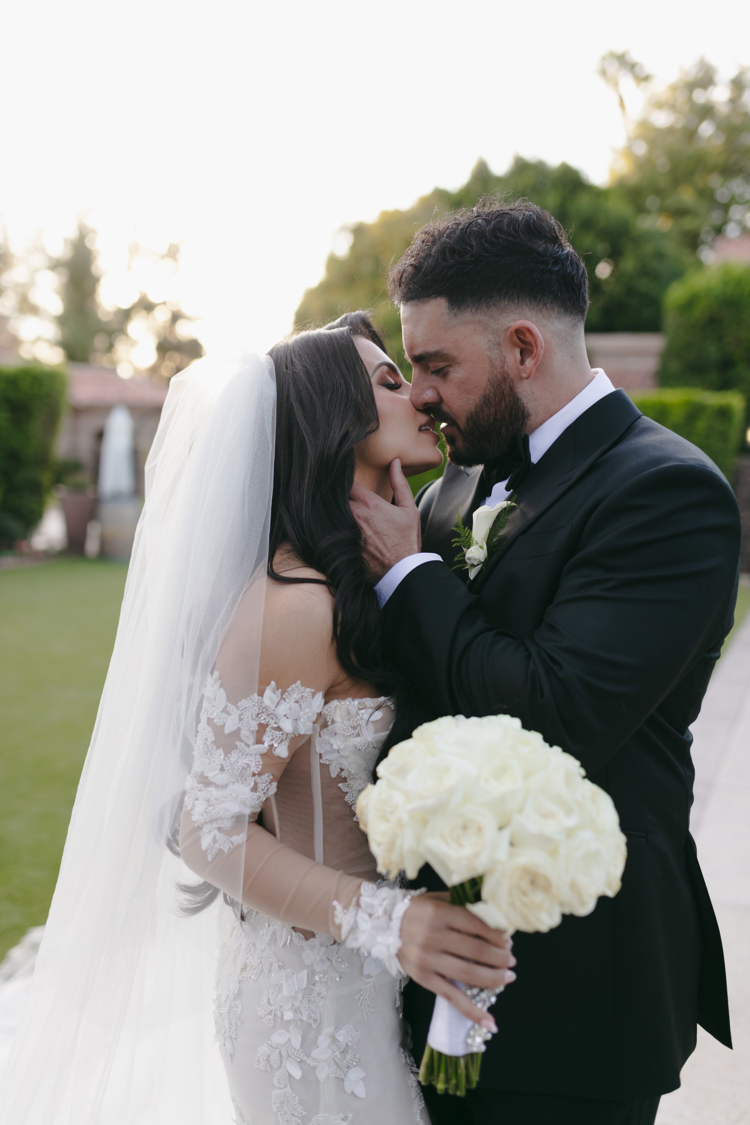 Northern California wedding couple embracing outdoors after ceremony