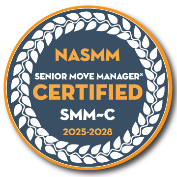 Badge featuring the NASMM Senior Move Manager Certified logo for 2025-2028.