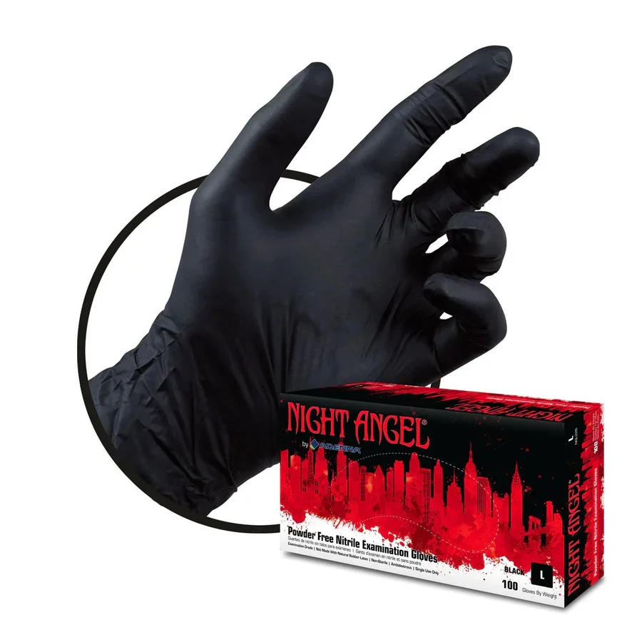 Night Angel Nitrile Powder-Free Examination Gloves 100ct (Black)