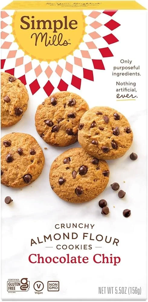 Box of Simple Mills Almond Flour Chocolate Chip Cookies, gluten-free and grain-free.