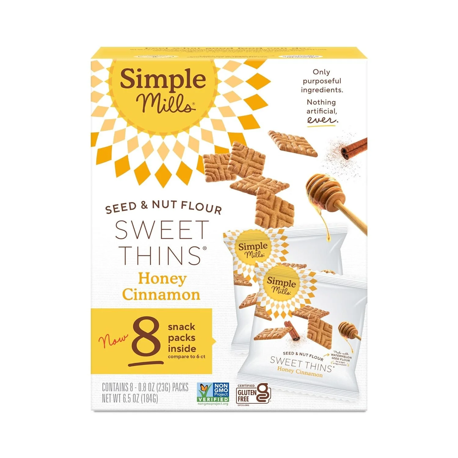 Box of Simple Mills Sweet Thins Cinnamon crackers made with seed and nut flour.