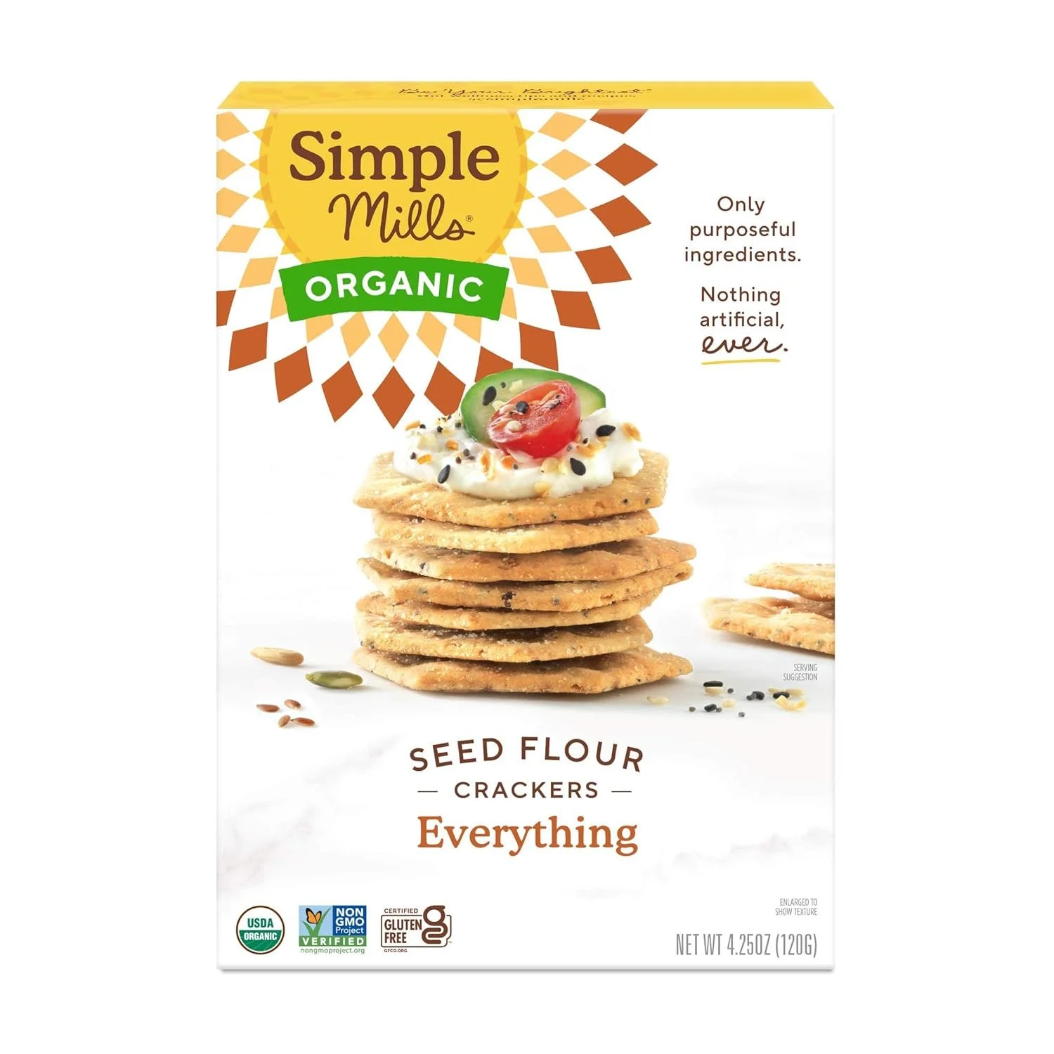 Box of Simple Mills Almond Flour Everything Crackers, gluten-free and grain-free.