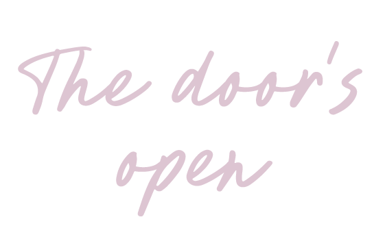 Vector illustration of a handwritten message that reads, "The door's open."