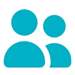 Icon of two simplified human figures in blue, representing people or users.