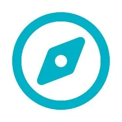 Icon of a compass inside a circle.