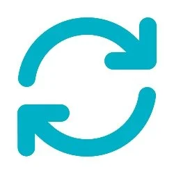 A blue recycling symbol with two arrows forming a circle.