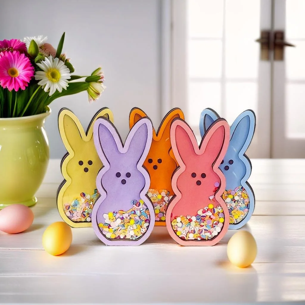 Peep Bunny Shaker Sign, Easter Shelf Decor, Tiered Tray Accent, Spring Home Decoration