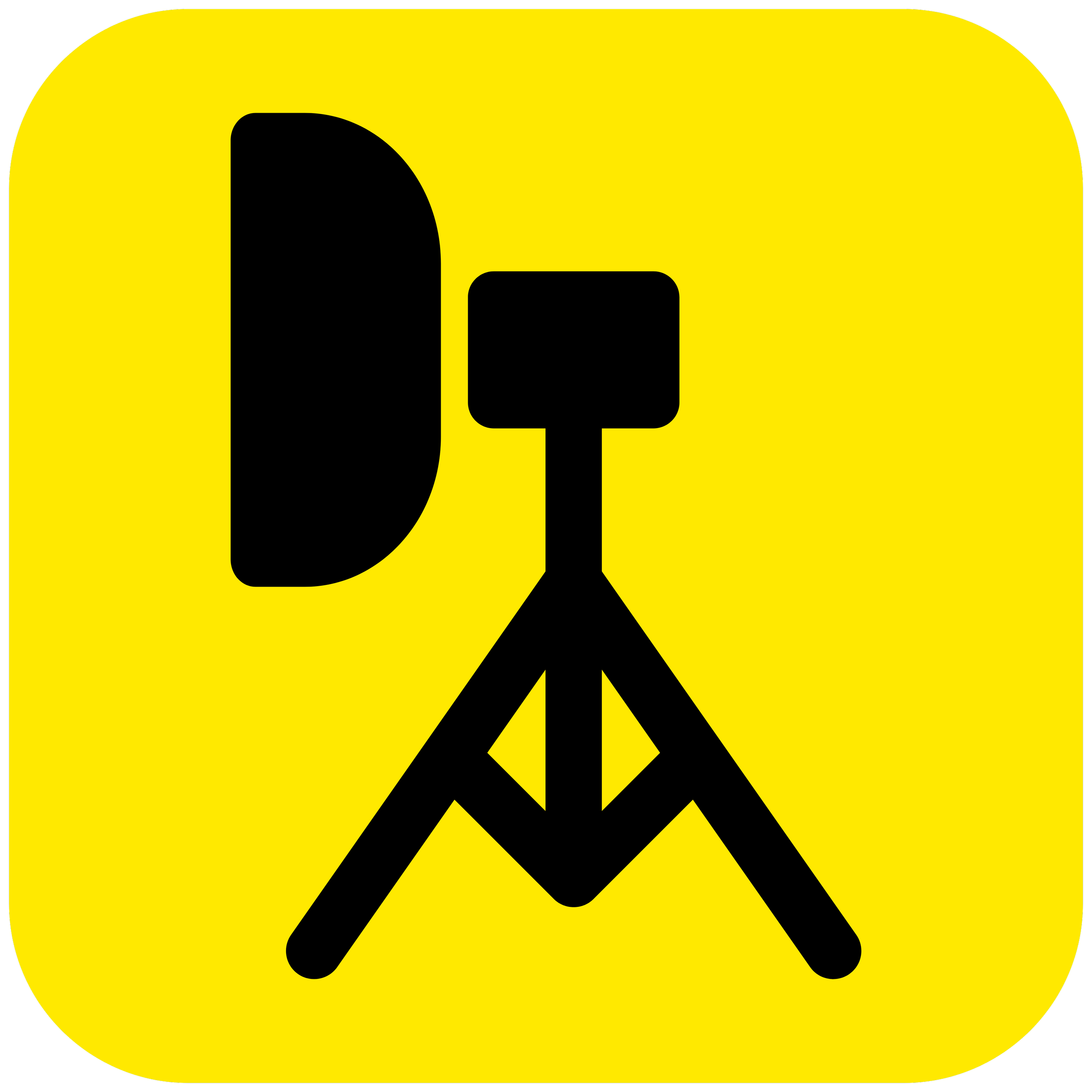 Caution sign showing a speed camera or radar with tripod in black on a yellow background.