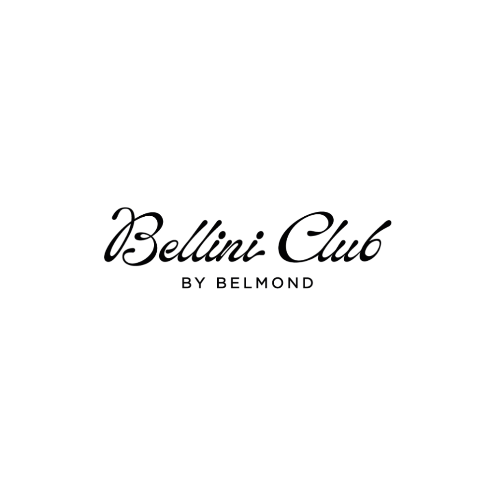 Silhouette of a cocktail glass with a lemon twist and a cherry, with the text "Bellevue Club by Belmond" underneath.