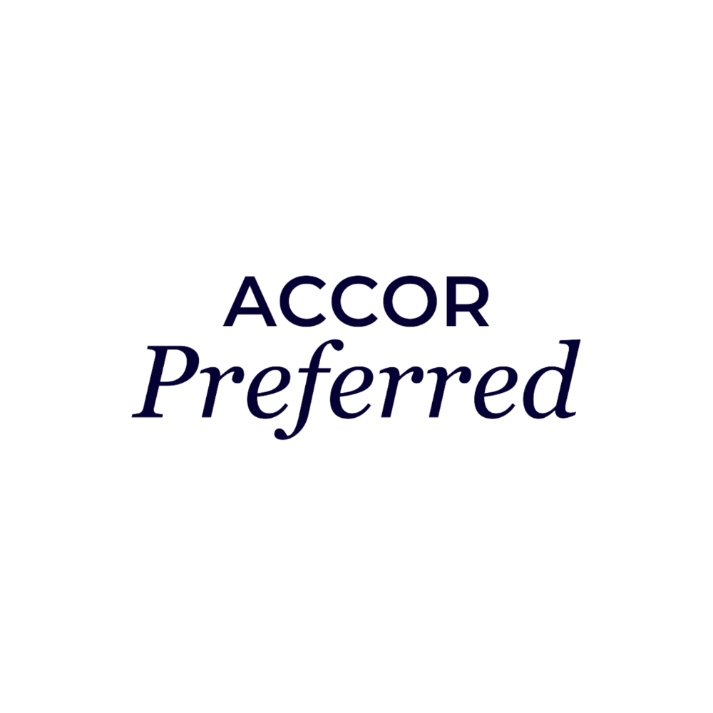 Accor Preferred logo with a black background and blue text.