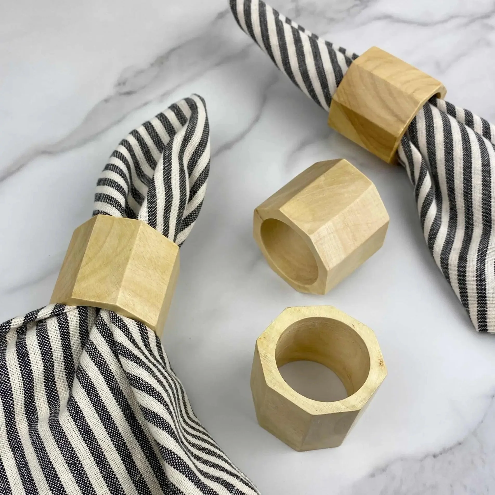 Geometric Napkin Ring - Hand Carved Wood