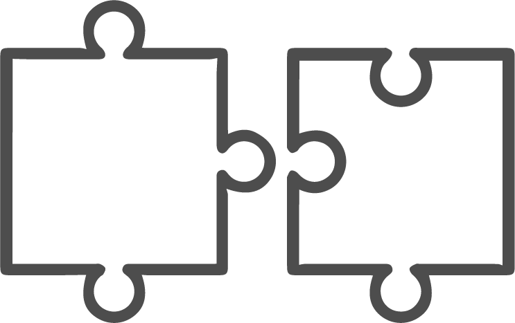 Two interlocking puzzle pieces, one on the left and one on the right, without any additional details.