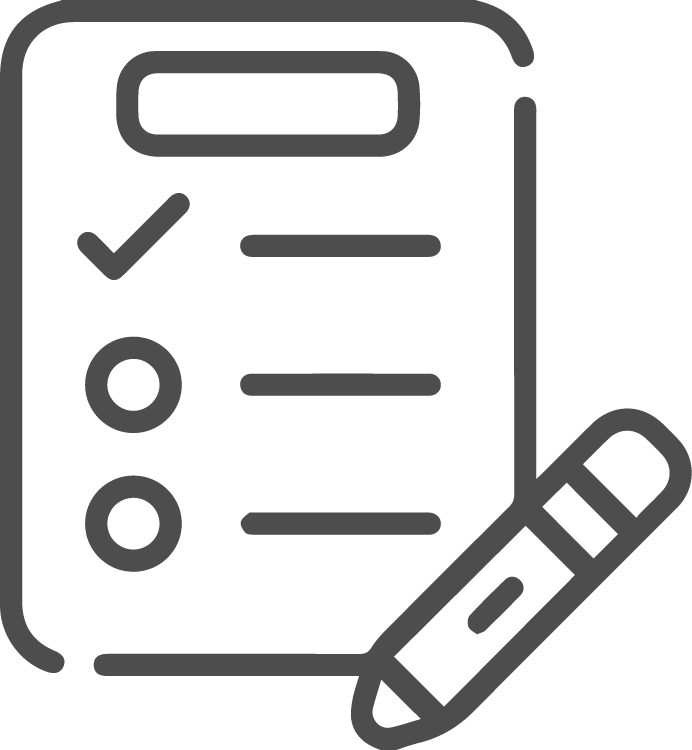 Icon of a checklist with checkboxes and bullet points, accompanied by a pencil.