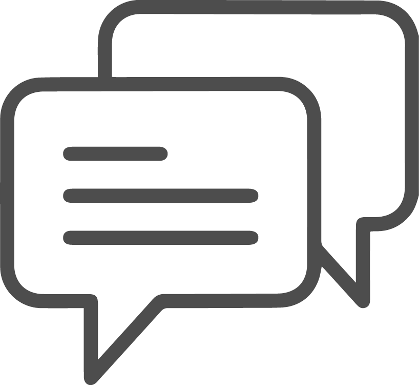 Two overlapping speech bubbles, one with lines indicating text.