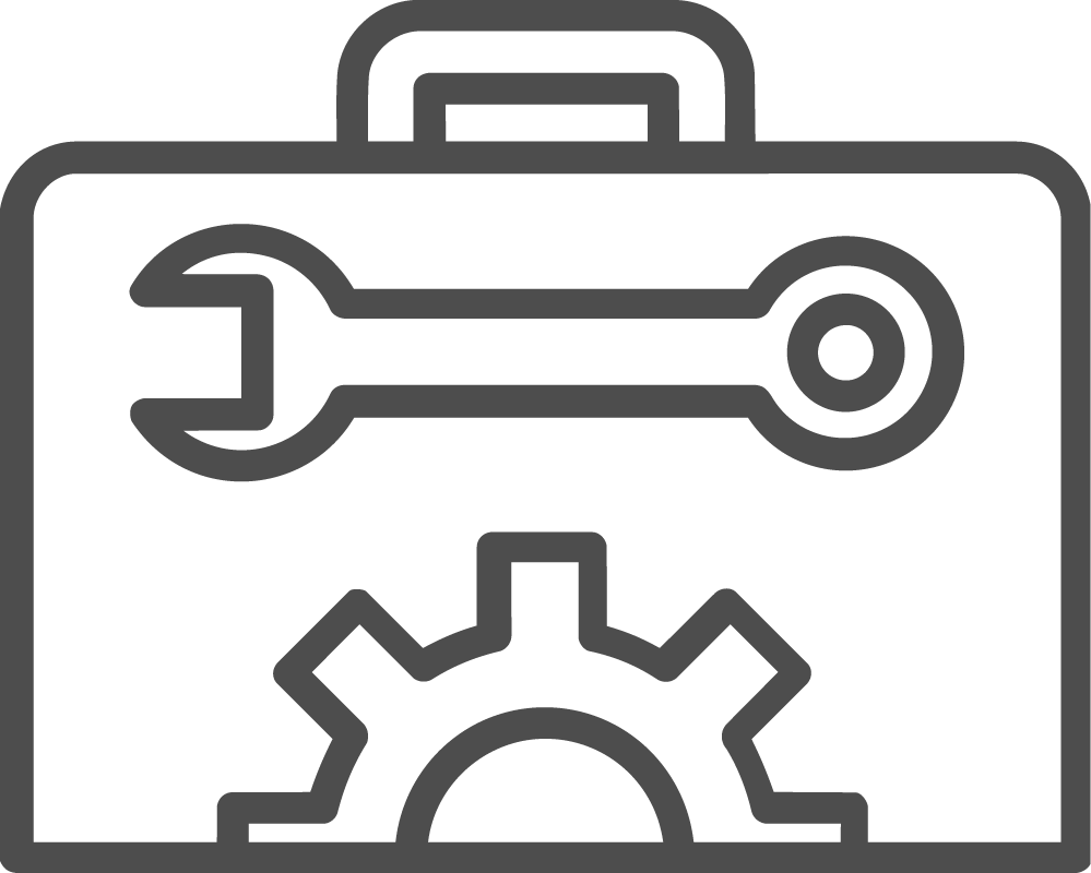 Icon representing system maintenance, including a wrench and gear.