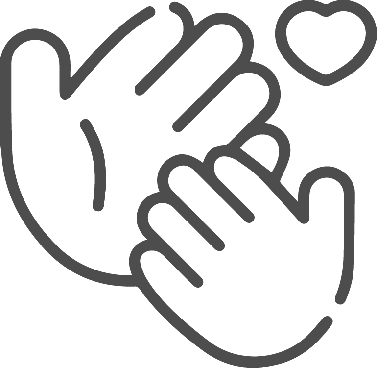 Outline of two hands clapping with a heart symbol above them