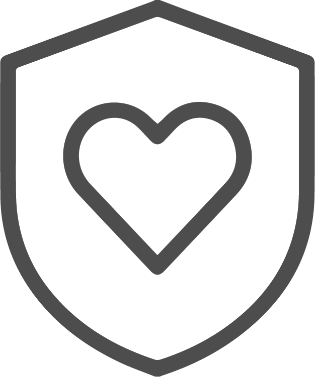 A shield with a heart symbol in the center, representing protection or safety.
