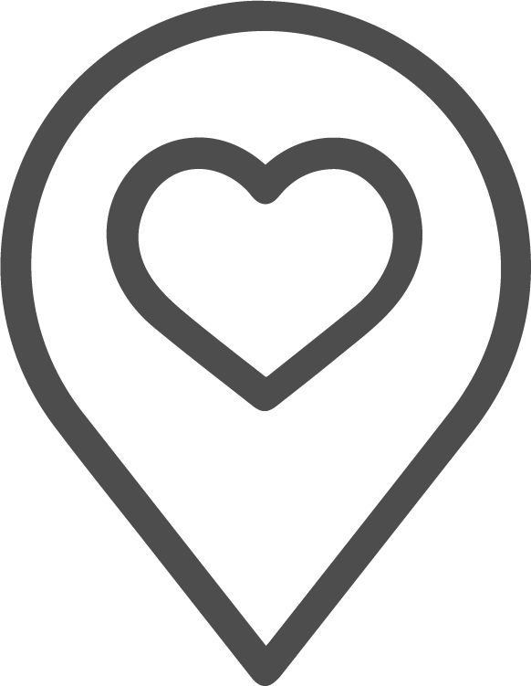 Icon of a heart inside a location pin marker.