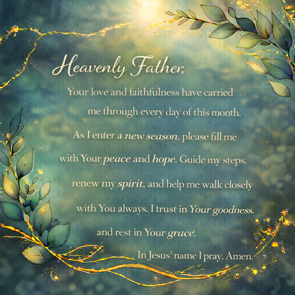 Loved Shack Daily Prayer | Heavenly Father, Your love and faithfulness have carried me through every day of this month. As I enter a new season, please fill me with Your peace and hope. Guide my steps, renew my spirit, and help me walk closely with