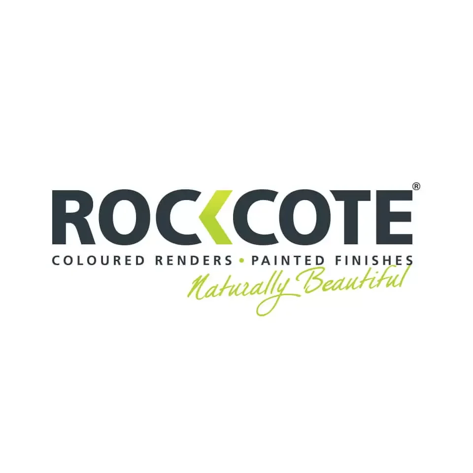 ROCKCOTE logo with the tagline "Coloured renders, painted finishes, naturally beautiful".
