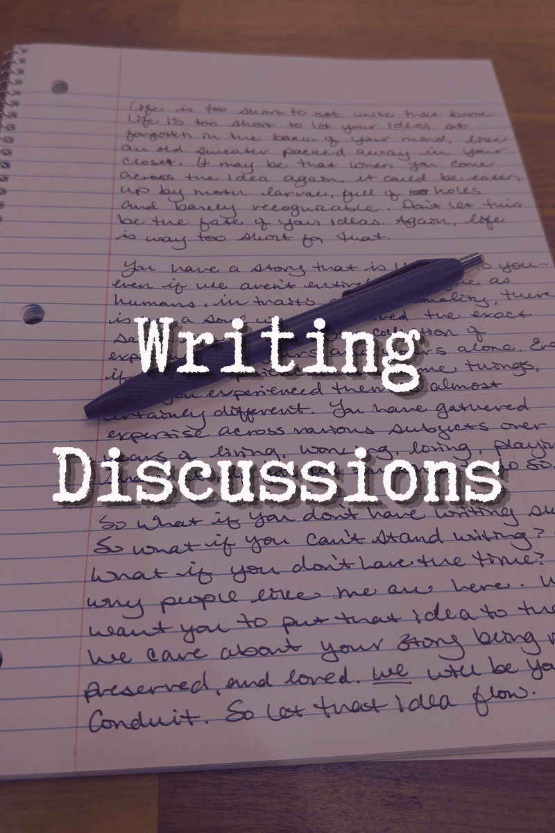 Writing in a notebook with a pen on top.