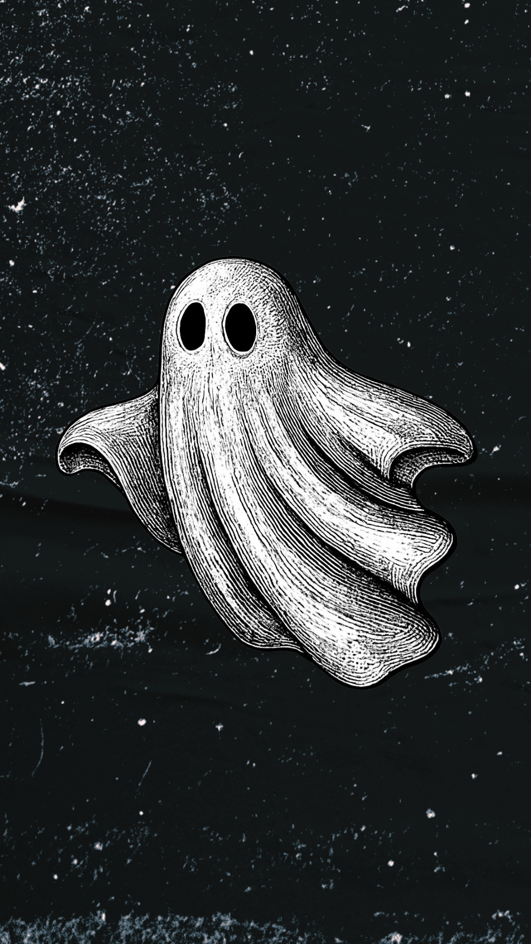 Illustration of a ghost on a black background.