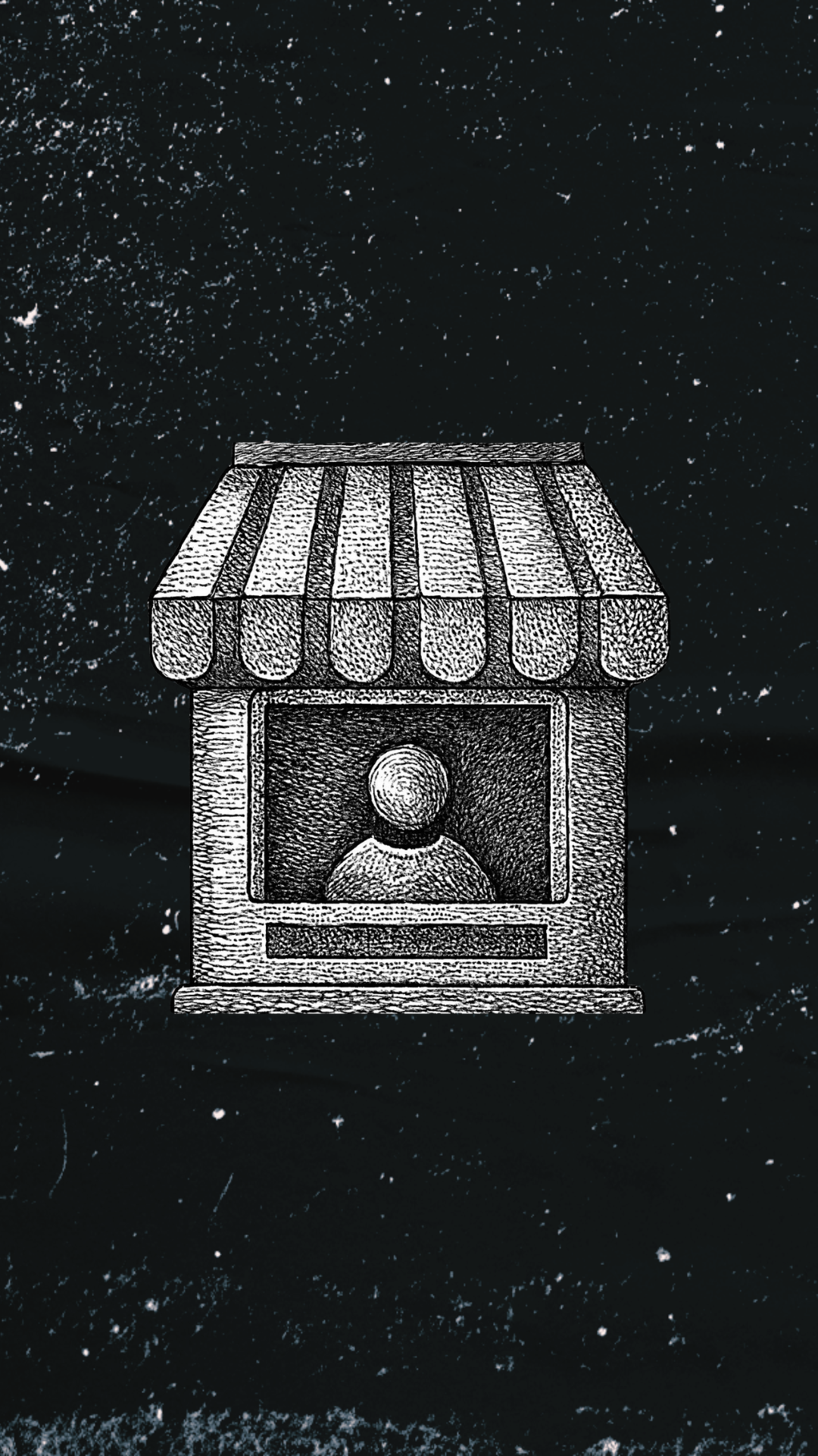 Illustration of a person standing in a store stall.