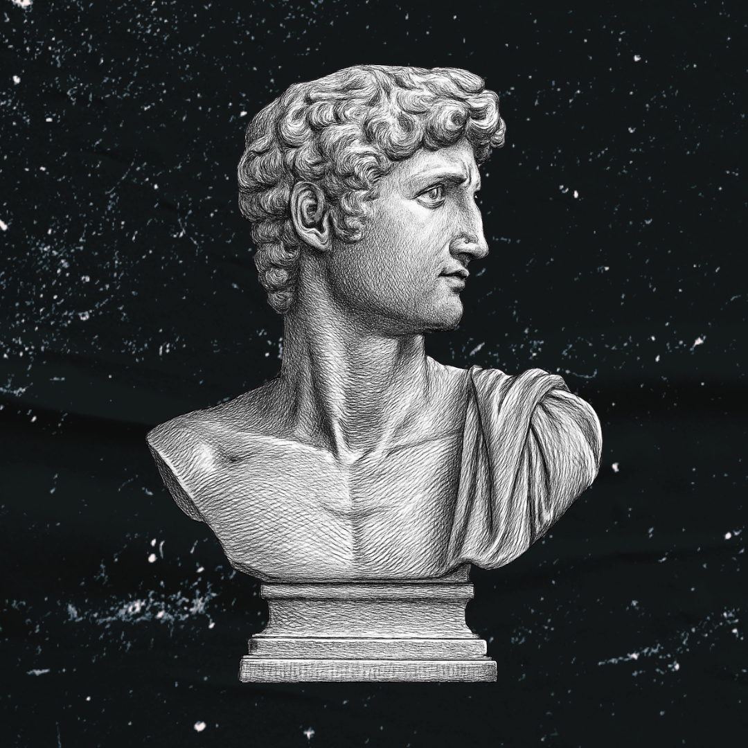 Illustration of a bust with a black background.