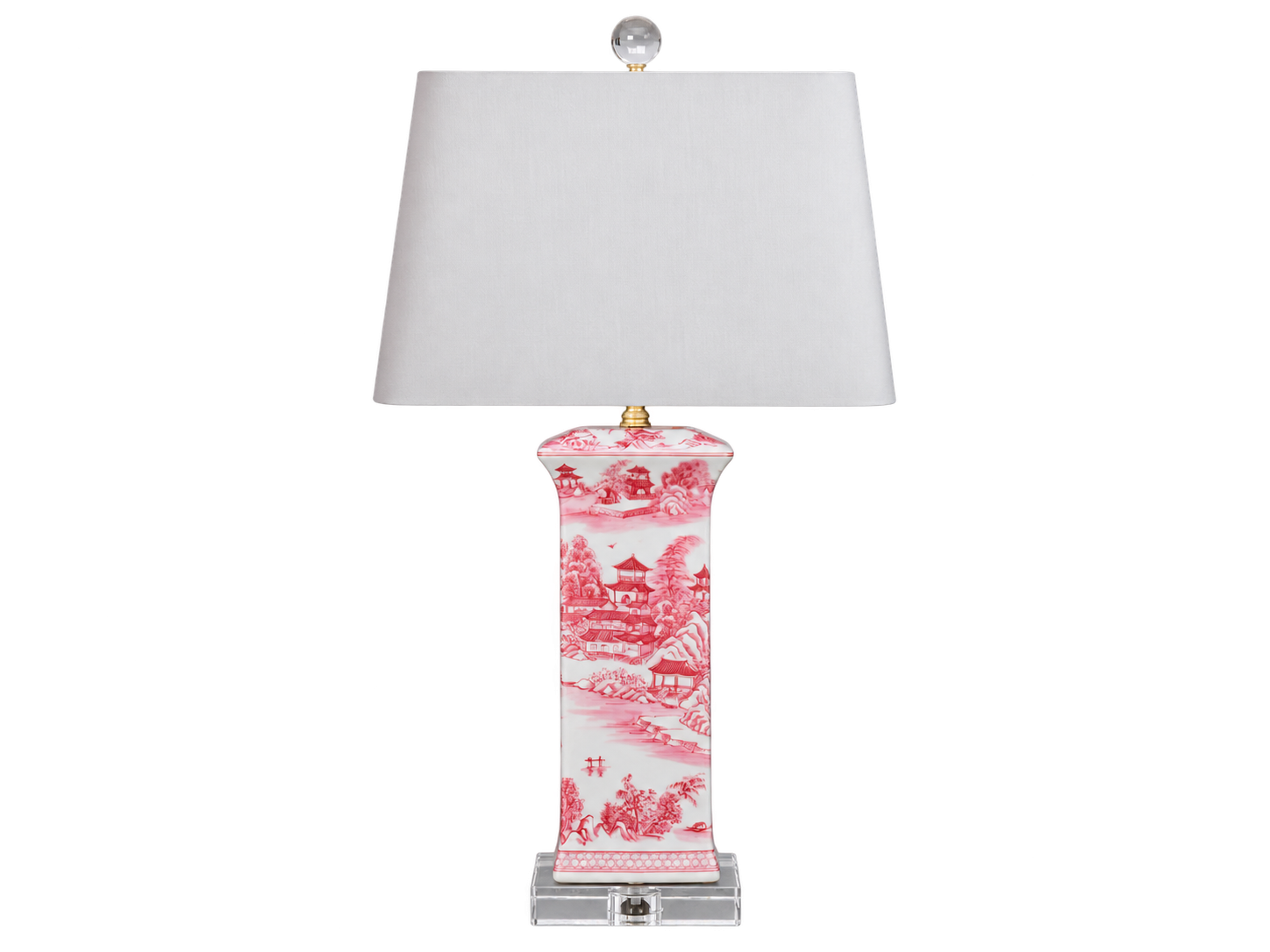Pink Chinoiserie Flat Vase Porcelain Lamp