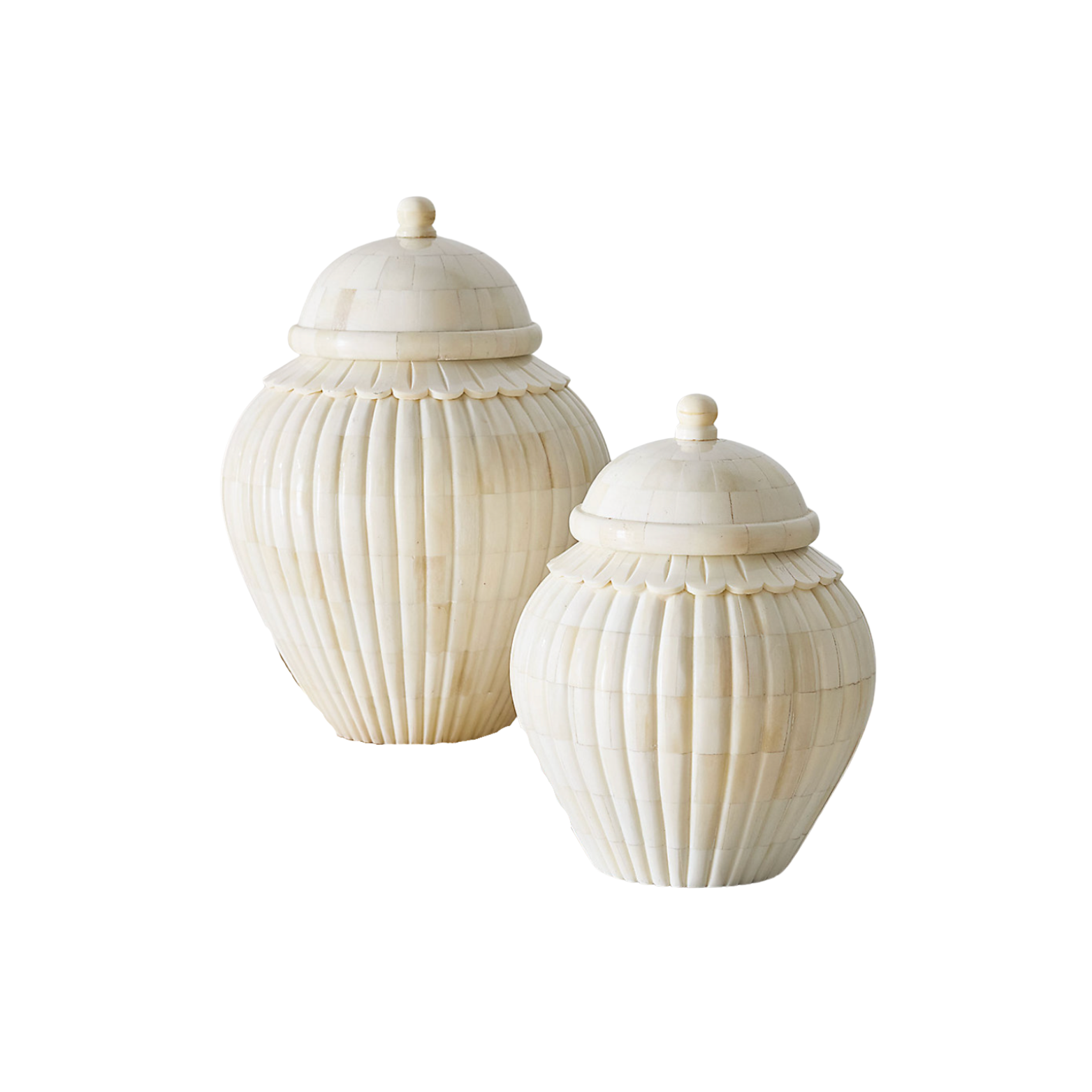 FLUTED BONE INLAY URNS