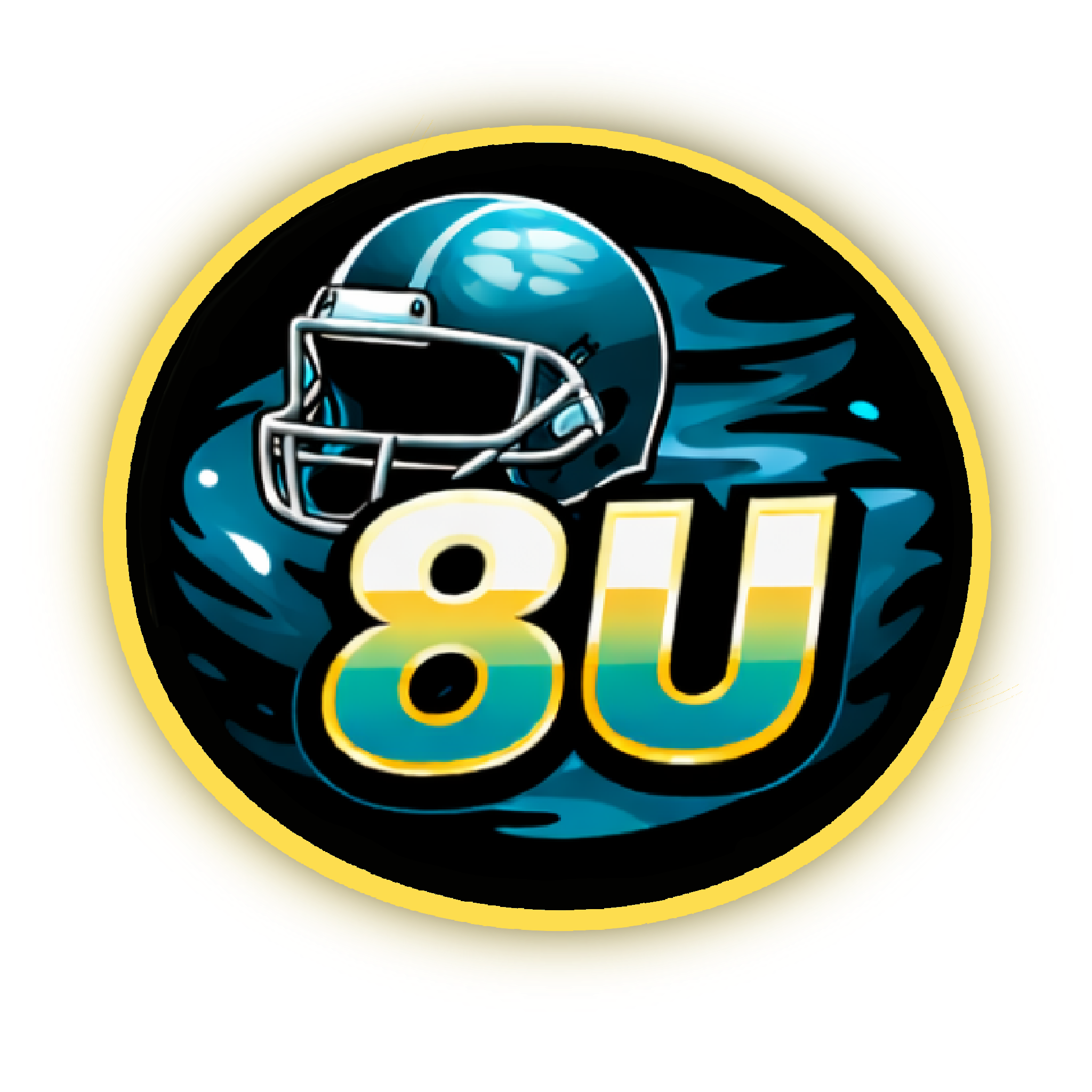 Illustration of a jaguar's head wearing a football helmet with a splash background.