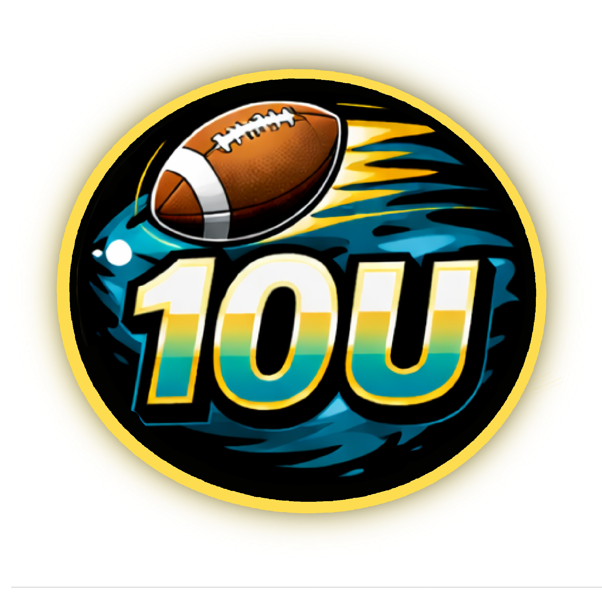 A stylized illustration of a jaguar's head wearing a football helmet. The background has splashes of teal and yellow paint.