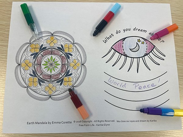 Coloring Page - 2 for 1 - "Earth Mandala and We close our eyes and dream"