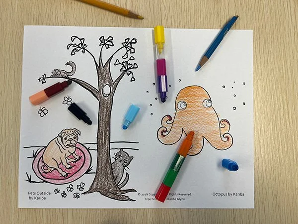 Coloring Page - 2 for 1 - "Pets Outside and Octopus"