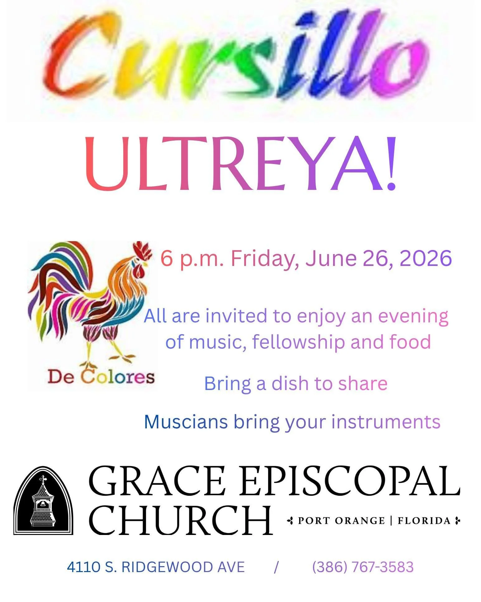 The date of the Ultreya has changed to Friday, June 26, in Goddard Hall at Grace Church.
#portorangechurch #daytonaareachurch #episcopalchurch