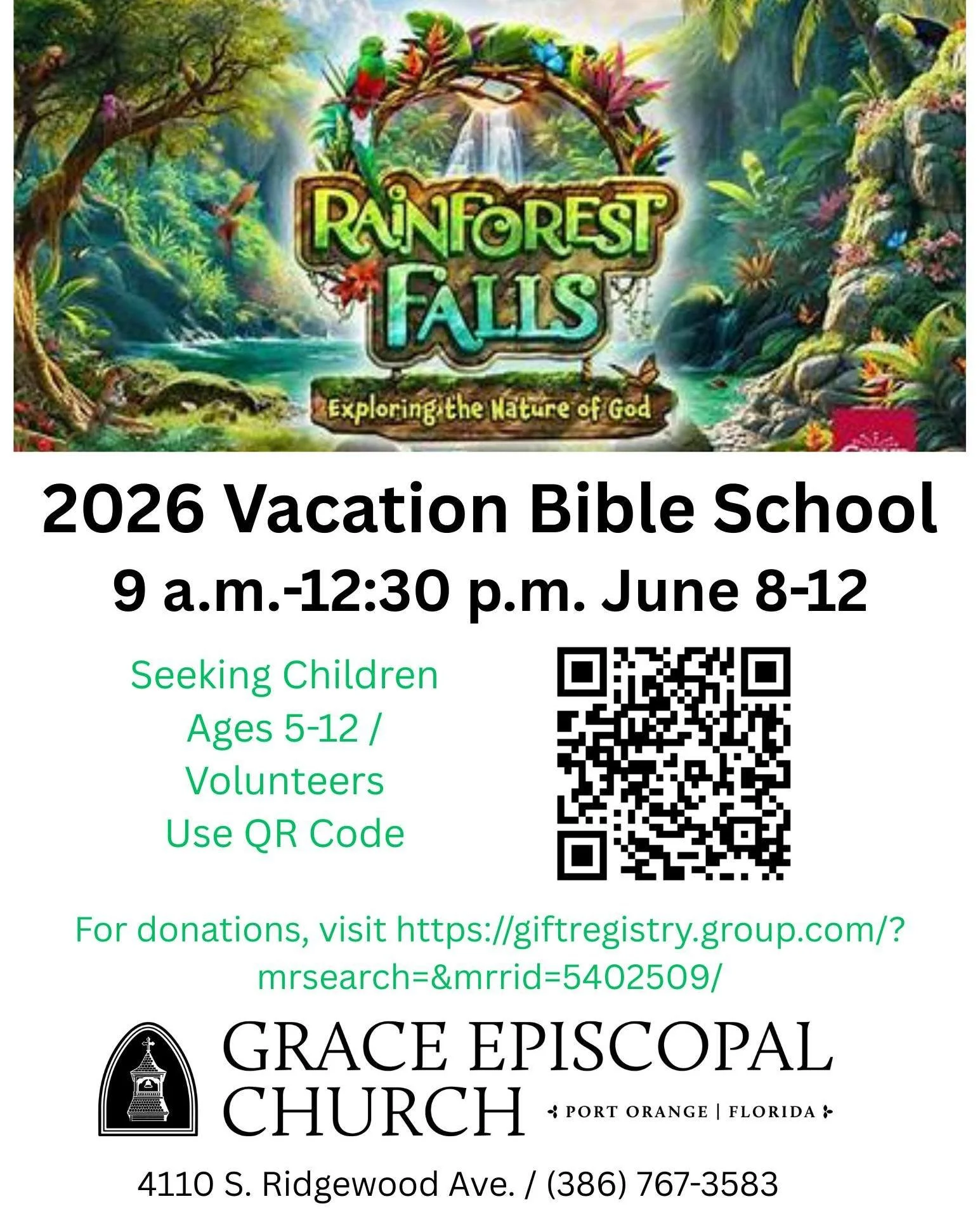 Rainforest Falls Vacation Bible School will be June 8-12. For last year's VBS, the church asked for donations through a "bear tree." Many of those donations were saved for this year's VBS, but other supplies will need to be ordered. If you 