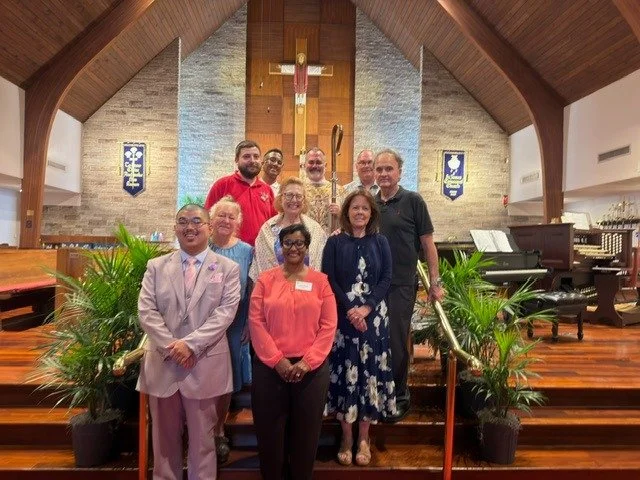 Sheridan Perry, bottom left, a prominent member of the Grace Church music team, was confirmed Sunday, May 10, at St. James Episcopal Church in Ormond Beach. Bishop Justin Holcomb  joined the Rev. Eric Turner, Priest-in-Residence, and the Rev. Wes Dub