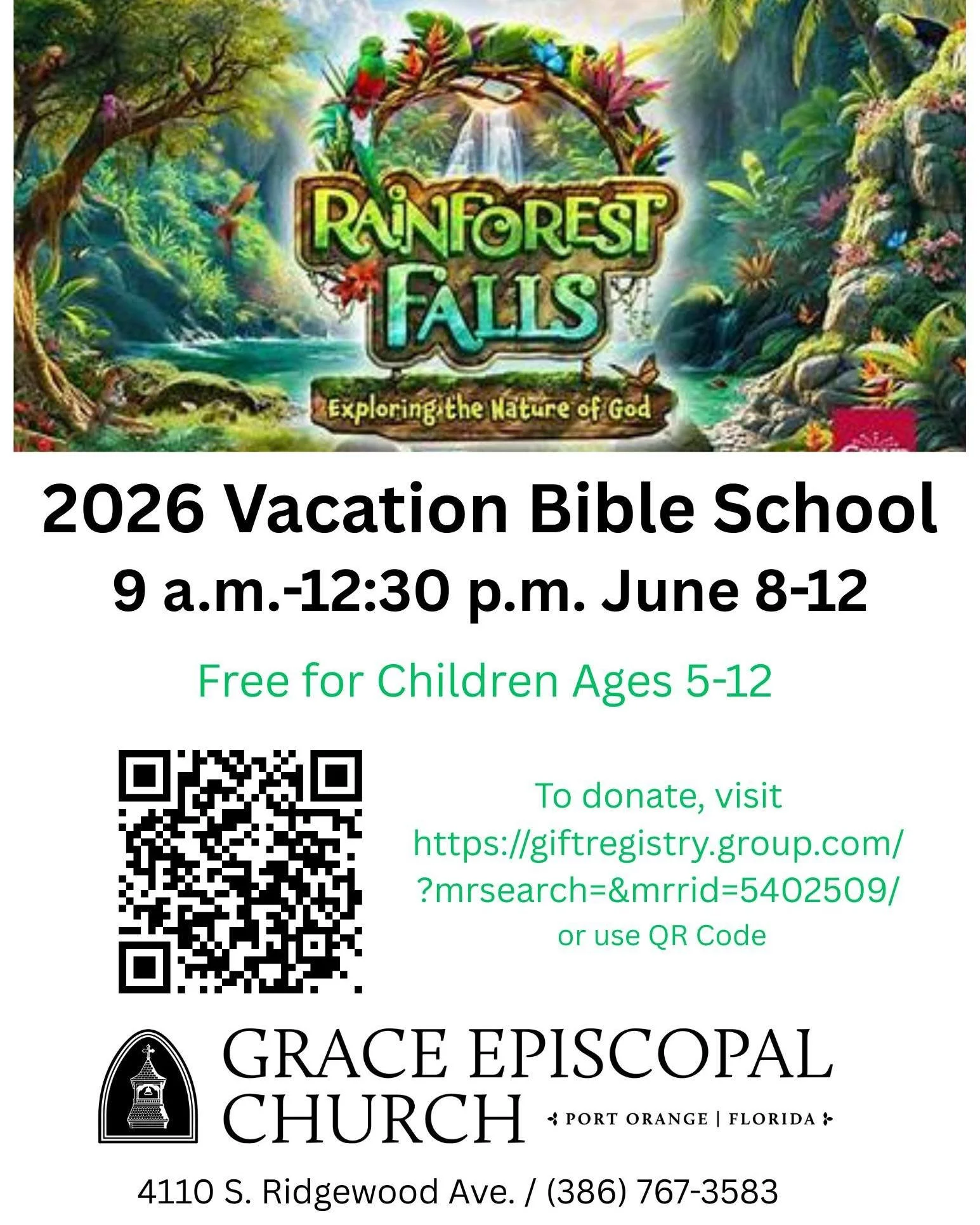 Vacation Bible School at Grace Church is coming soon and needs just a little bit of help to provide free fun for children for a week. There also is a Butterfly Tree in the Narthex if you would like to donate something specific.

#portorangechurch #da