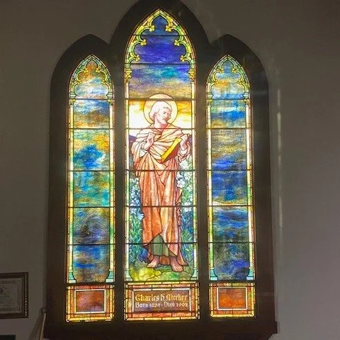 When the sun comes up in the East, the Tiffany-designed stained glass window featuring St. Luke and donated by the wife of Charles Meeker lights up in the Historic Chapel of Grace Episcopal Church. In the chapel, there will be a healing service at 6 
