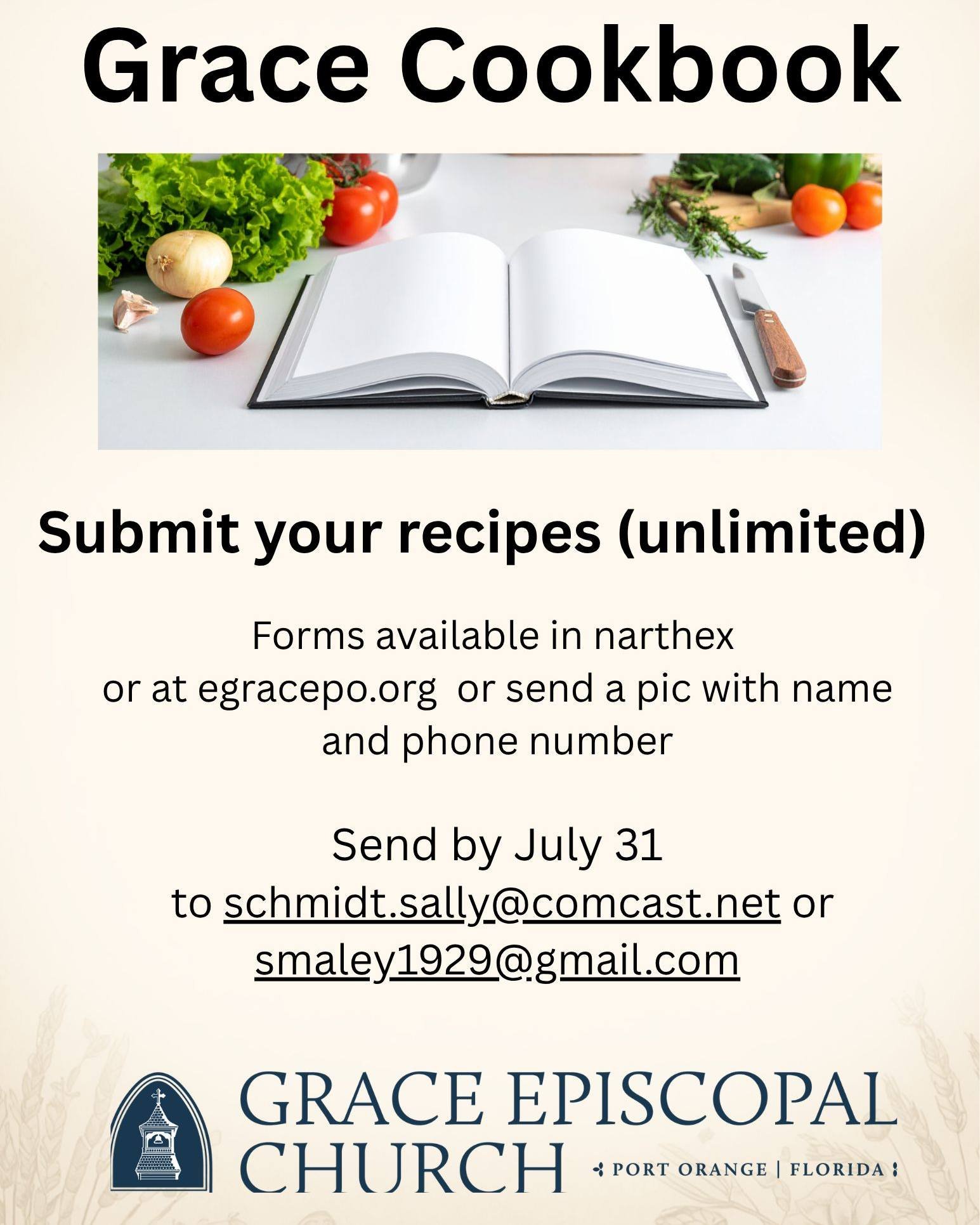 The cookbook committee continues to gather recipes for the church's first cookbook. Any man or woman of the church or connected to the church in some way, can submit as many recipes as they would like. Pre-orders for the cookbook also can be made.

#
