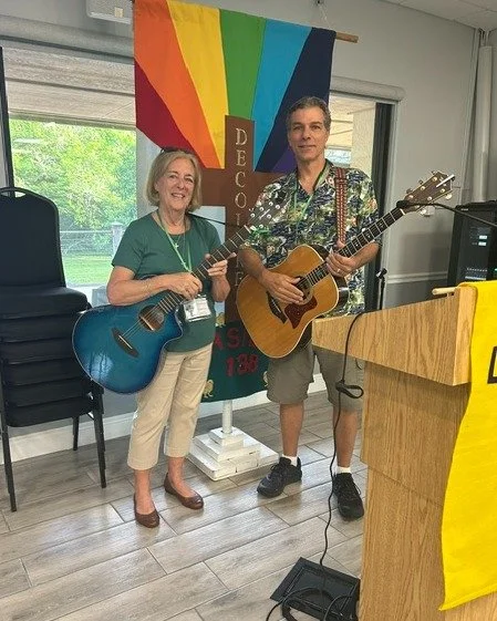 Representin' and having fun while searching for a closer walk with God at Cursillo weekend in Winter Park on Saturday, July 25. Deacon Jonnette, Worship Leader Terry, and Assistant Priests Revs. David and Stephanie.