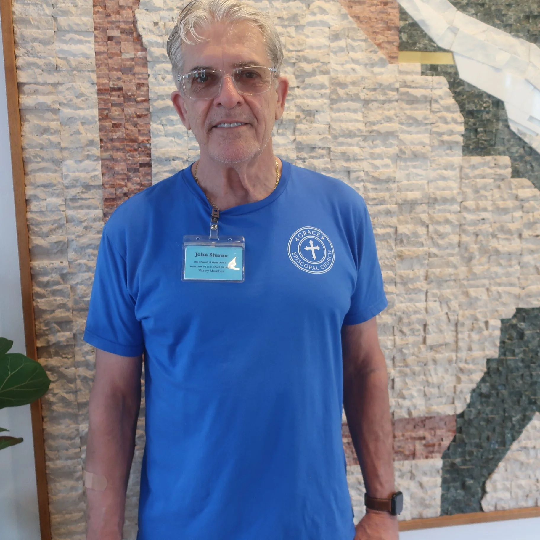 Worn by the Vestry's handsome model John Sturno, you can order your Grace Episcopal Church T-Shirt during the Back-to-School BBQ on Aug. 9 in Goddard Hall!

#portorangechurch #daytonaareachurch #episcopalchurch #gracechurch