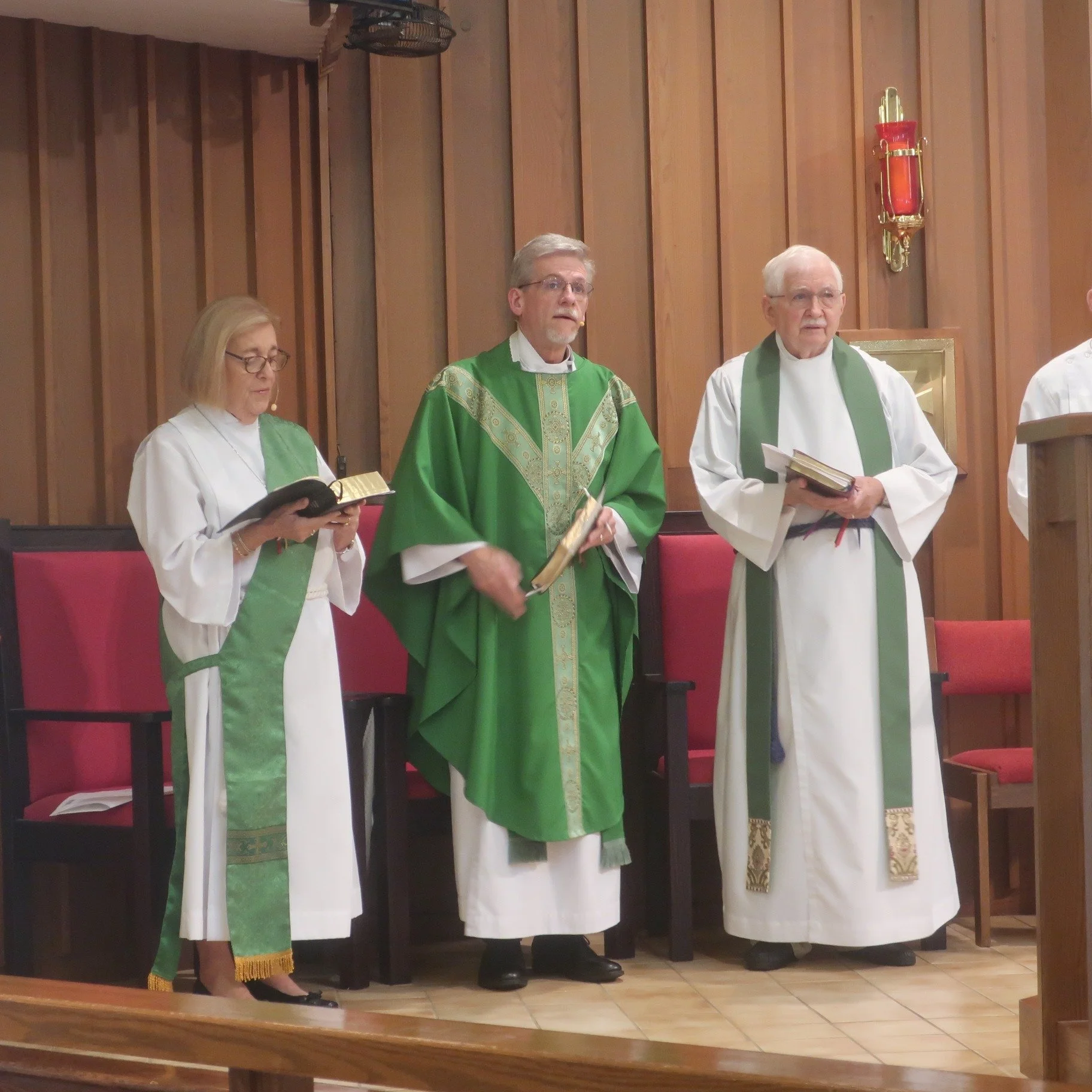 Grace Episcopal Church had a busy Sunday, Aug. 23, as Rev. Rector Gary Jackson returned from vacation, Rev. Canon Ernest Bennett visited, prayer shawls were blessed and the congregation got to check out the church's new main speakers. Fr. Ernie deliv