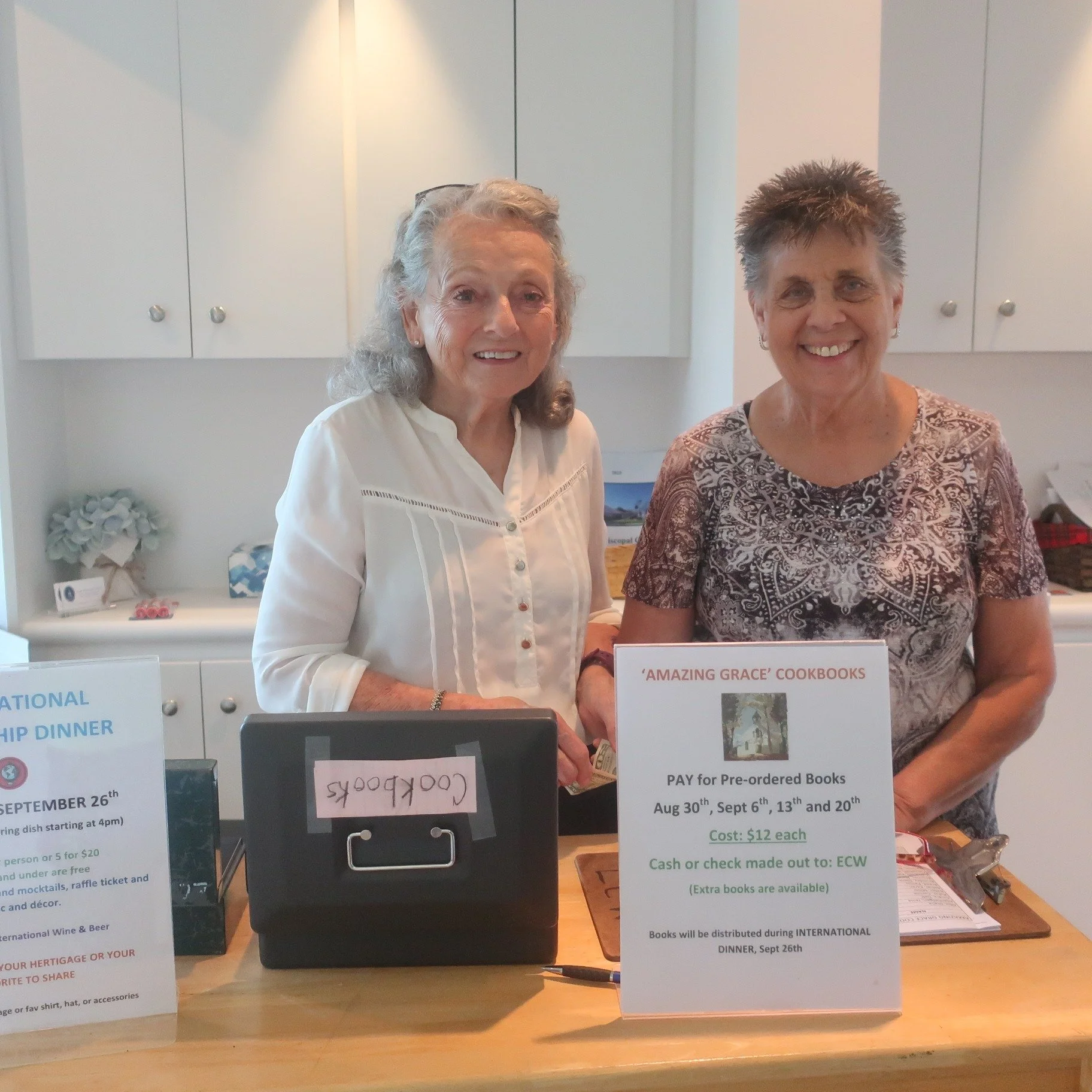 Freeda Skillern and Glenda Coursen began collecting for the Amazing Grace Cookbook Sunday, Aug. 30. Collections for pre-orders as well as sales of a limited supply of additional books continue through Sept. 20 in the Narthex. Books, which are $12 eac