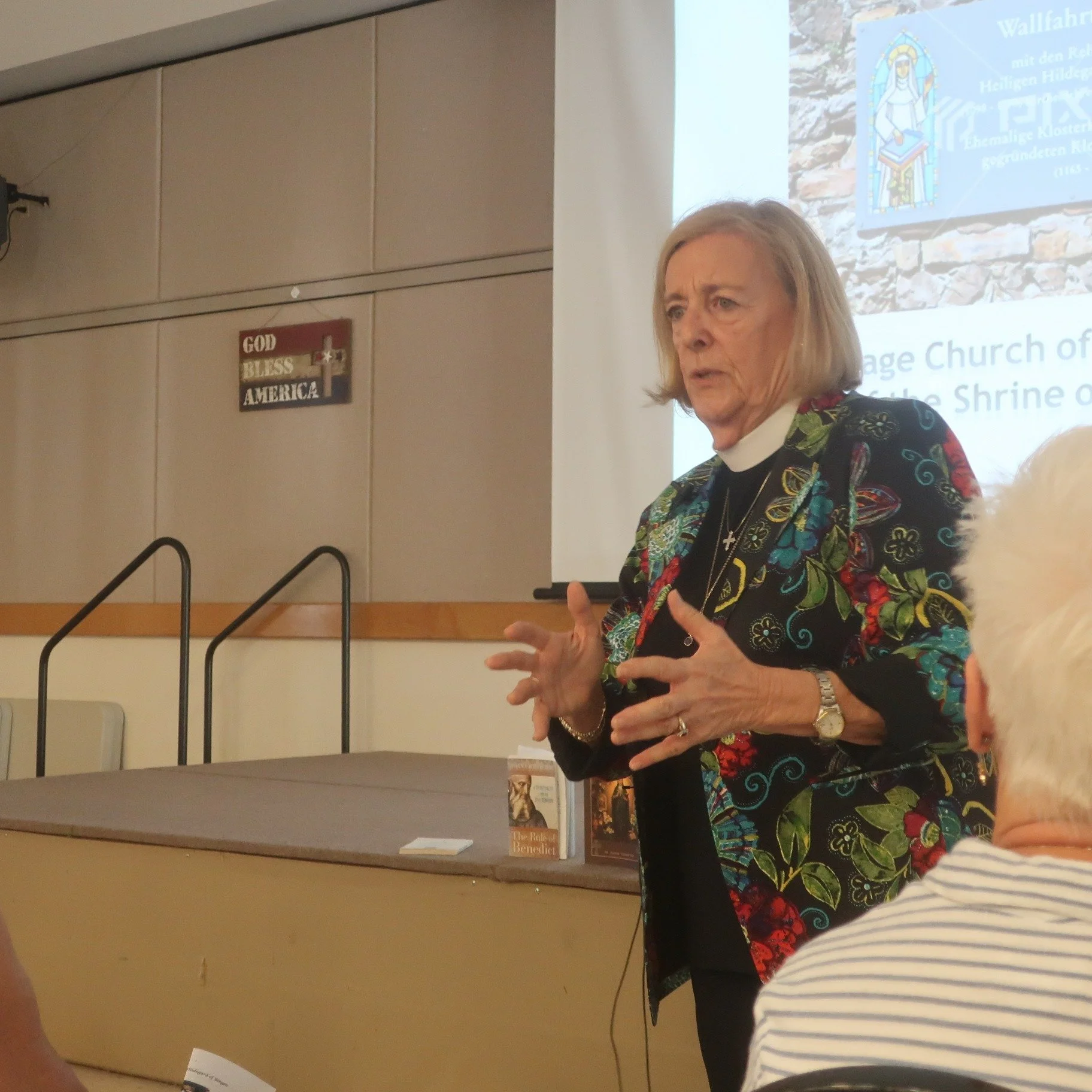 A crowd of more than 70 parishioners and guests were at Goddard Hall Saturday, Aug. 29, for Rev. Deacon Jonnette DeMarsico's presentation on St. Hildegard of Bingen, Germany. A special guest was the Ven. Julie Altenbach, an Archdeacon of the Diocese 