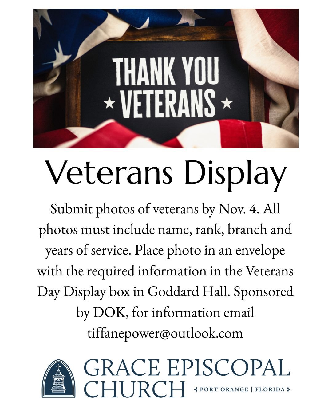 You can help set up the display at 3 p.m. Saturday, Nov. 7, in the parish hall. 

#portorangechurch #daytonaareachurch #gracechurch #episcopalchurch