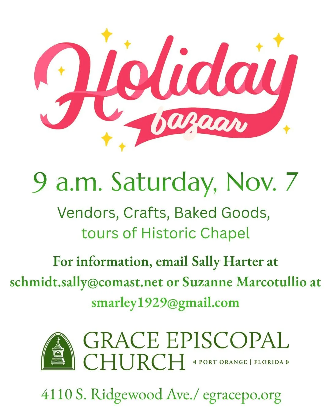 Vendor spots are full, but there are other ways to contribute. Contact Sally or Suzanne.
#portorangechurch #gracechurch #episcopalchurch #gracechurch