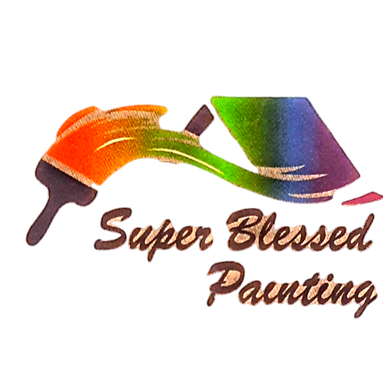 A logo featuring a rainbow-colored paintbrush and the text 'Super Blessed Painting' in a stylized font.