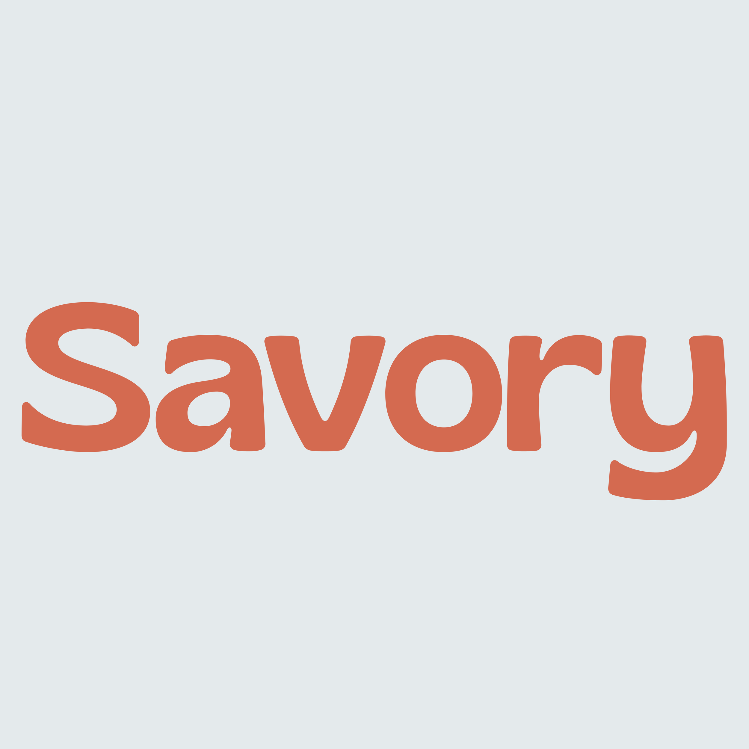 Text reading 'Savory' in large, bold, brown letters on a light gray background.